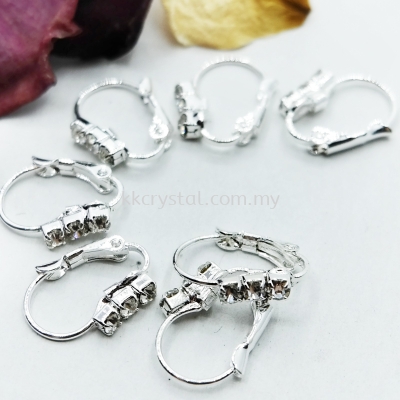 Hoop Earring Larch Back with Rhinestone, Silver Plating, 20pcs/pkt