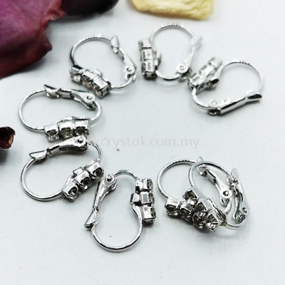 Hoop Earring Larch Back with Rhinestone, Plated, 20pcs/pkt