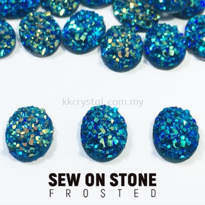 Sew On Stone, Frosted, Code 01# Oval, 8*10mm, 013# Capri Blue 2X, 25pcs/pack (BUY 1 GET 1 FREE)
