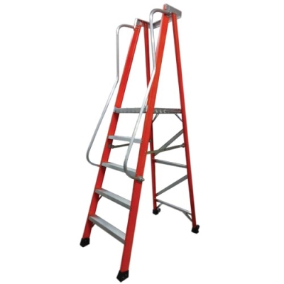 Fiberglass Platform Trolley Ladder - F-PTL Series