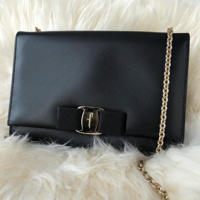 (SOLD) Salvatore Ferragamo Vara Bow Cross Body Black Calfskin with GHW