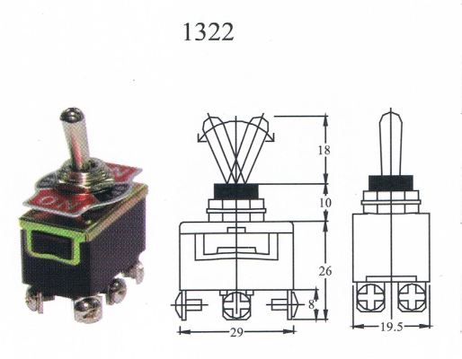 TAIWAN MADE-TOGGLE SWITCH(1322) ON/OFF/ON 6T