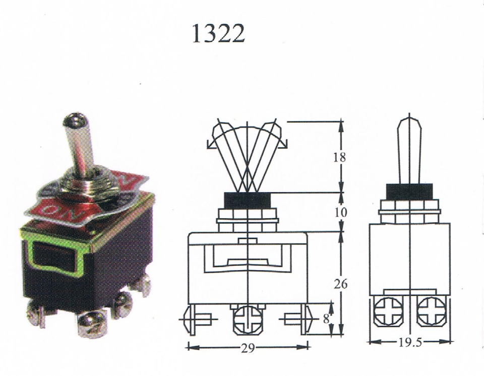 TAIWAN MADE-TOGGLE SWITCH(1322) ON/OFF/ON 6T Toggle switch Switcher