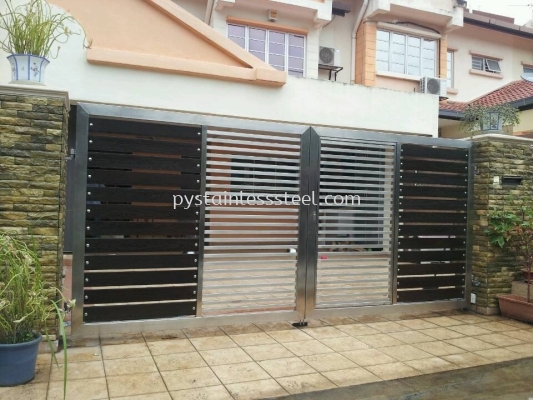 Stainless Steel Swing Gate with Aluminium Wood