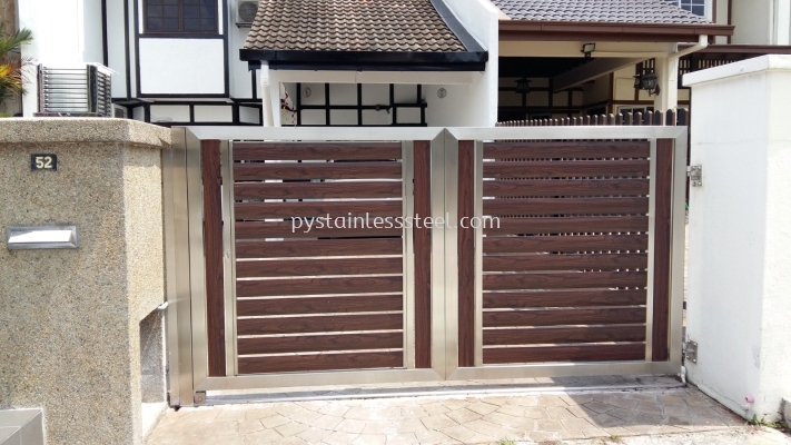 Stainless Steel Swing Gate with Aluminium Wood