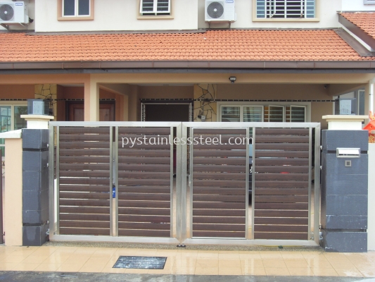 Stainless Steel Swing Gate with Aluminium Wood