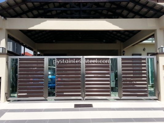 Stainless Steel Folding Gate with Aluminium Wood & Glass