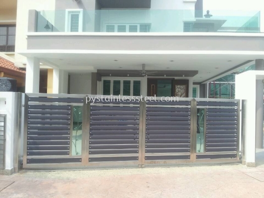 Stainless Steel Folding Gate with Aluminium Wood & Glass