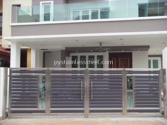 Stainless Steel Folding Gate with Aluminium Wood & Glass