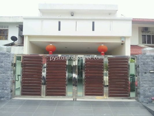 Stainless Steel Folding Gate with Aluminium Wood & Glass