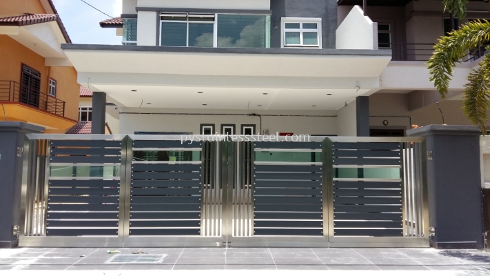 Stainless Steel Folding Gate with Aluminium Wood & Glass