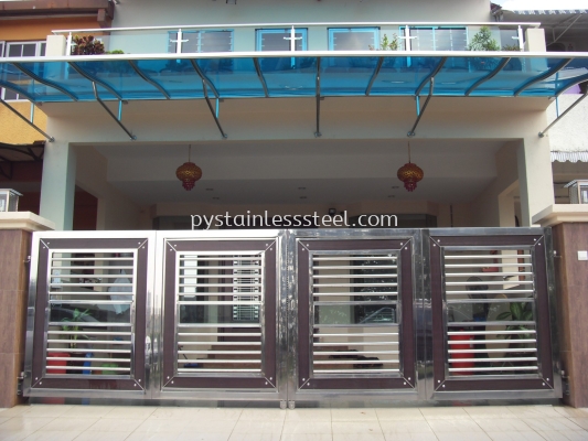 Stainless Steel Folding Gate with Aluminium Wood & Glass