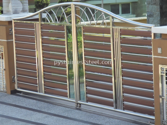 Stainless Steel Swing Gate with Aluminium Wood & Glass