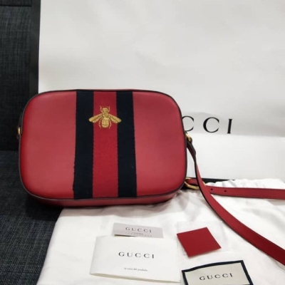 (SOLD) Gucci Bee Leather Sling Bag in Red