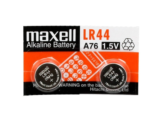 MAXELL, SIZE LR44, ALKALINE BATTERY CELL, 2 PACK, 1.5VOLTS 