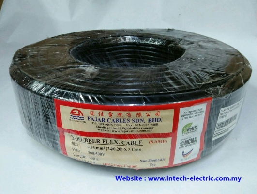 Fajar 24/0.20mm0.75mmx 3 Core Trs Rubber Flexible WireBlack100meter