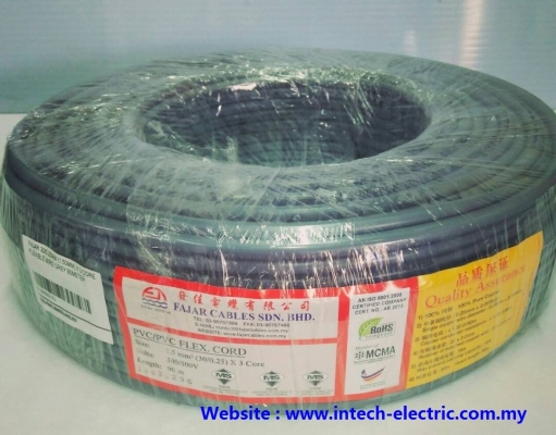 Fajar 30/0.25mm(1.5mm) x 3 Core Flexible Wire (Grey)90Meter