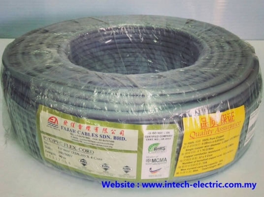 Fajar 32/0.20mm (1.0mm) x 4 Core Flexible Wire (Grey)90Meter