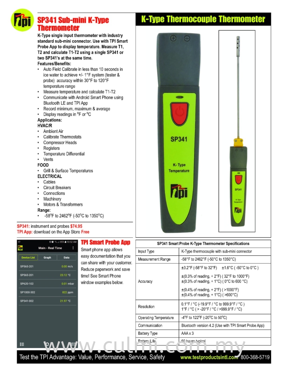 TPI SP341 Smart Probe K-Type Thermometer