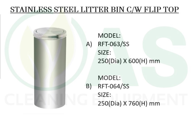 STAINLESS STEEL LITTER BIN C/W FLIP TOP