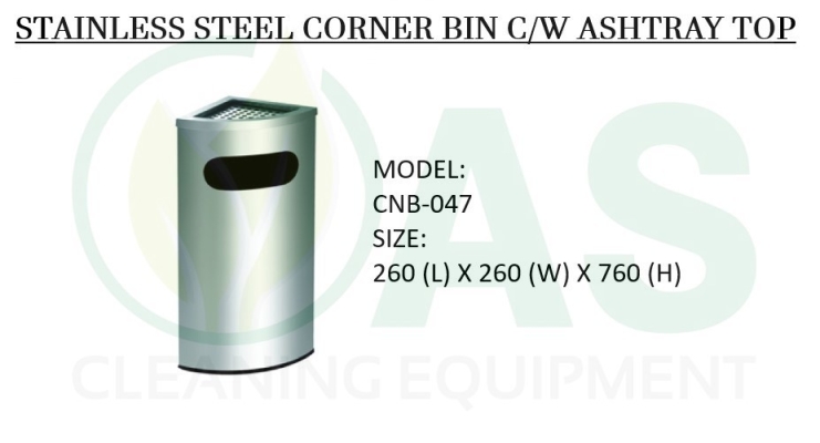 STAINLESS STEEL CORNER BIN C/W ASHTRAY TOP