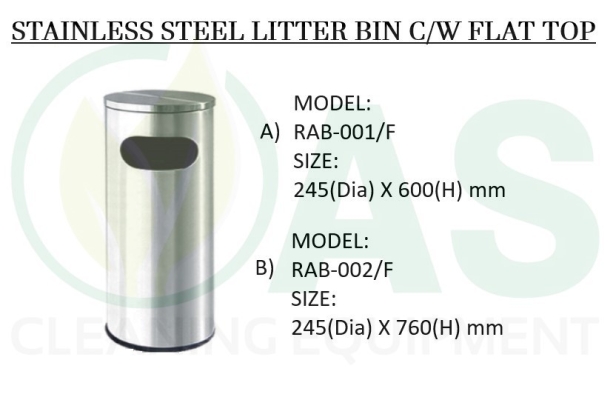 STAINLESS STEEL LITTER BIN C/W FLAT TOP