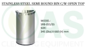 STAINLESS STEEL SEMI ROUND BIN C/W OPEN TOP  Tong Sampah Keluli Tahan Karat Tong Sampah 