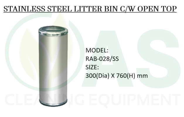 STAINLESS STEEL LITTER BIN C/W OPEN TOP