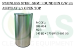 STAINLESS STEEL SEMI ROUND BIN C/W 1/3 ASHTRAY 2/3 OPEN TOP Stainless Steel Bins and Receptacles