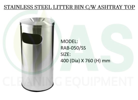 STAINLESS STEEL LITTER BIN C/W ASHTRAY TOP