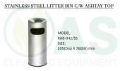 STAINLESS STEEL LITTER BIN C/W ASHTRAY TOP  Tong Sampah Keluli Tahan Karat Tong Sampah 