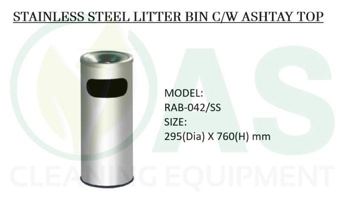 STAINLESS STEEL LITTER BIN C/W ASHTRAY TOP