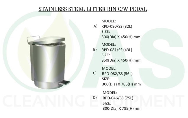 STAINLESS STEEL LITTER BIN C/W PEDAL