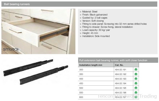 Ball Bearing Runner with Soft Close Function