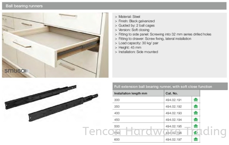 Ball Bearing Runner with Soft Close Function Ball Bearing Runner (Soft Close) Drawer Runner Hafele Kitchen Solution