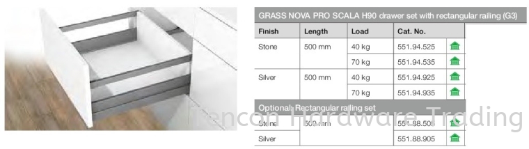 Grass Nova Pro Scala H90 Drawer Set with Rectangular Railing Nova Pro Scala Drawer Runner Hafele Kitchen Solution