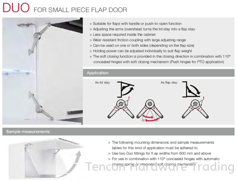 DUO for Small Piece Flap Door DUO Series Flap Fitting and Hinges Hafele Kitchen Solution