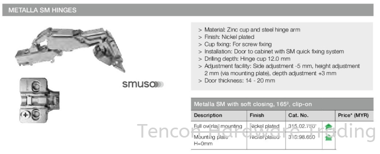 Metalla SM with Soft Closing 165 Mettala SM Concealed Hinges Flap Fitting and Hinges Hafele Kitchen Solution