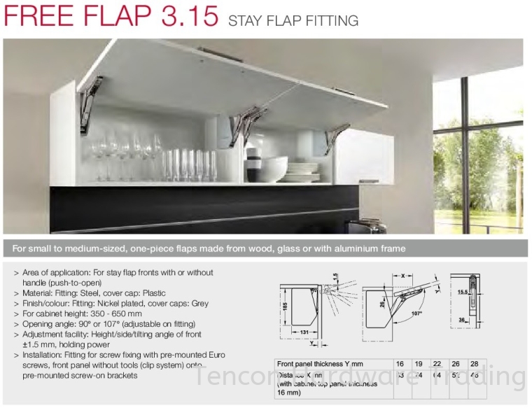 Free Flap 3.15 Stay Flap Fitting Free Flap 3.15 Series Flap Fitting and Hinges Hafele Kitchen Solution