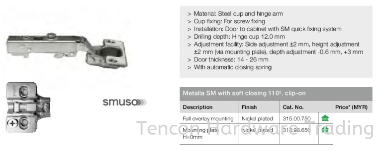 Metalla SM with Soft Closing 110 Mettala SM Concealed Hinges Flap Fitting and Hinges Hafele Kitchen Solution