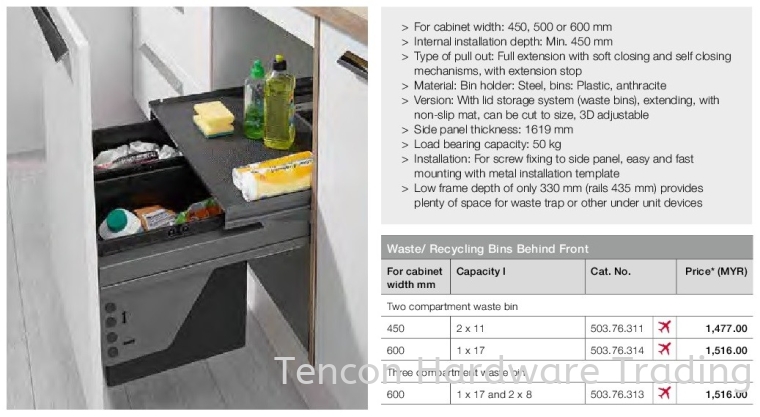 Waste Bins Behind Front Waste Bin Kitchen Storage & Accessories Hafele Kitchen Solution