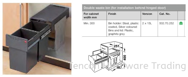 Double Waste Bin Waste Bin Kitchen Storage & Accessories Hafele Kitchen Solution