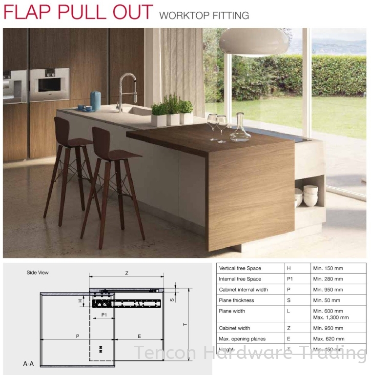 Worktop Fitting Flap Pull Out Table Fitting Hafele Kitchen Solution