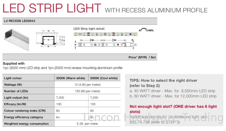 Recess LED2042 LED Strip Light Lighting System Hafele Kitchen Solution