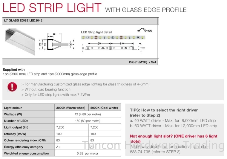 Glass Edge LED2042 LED Strip Light Lighting System Hafele Kitchen Solution