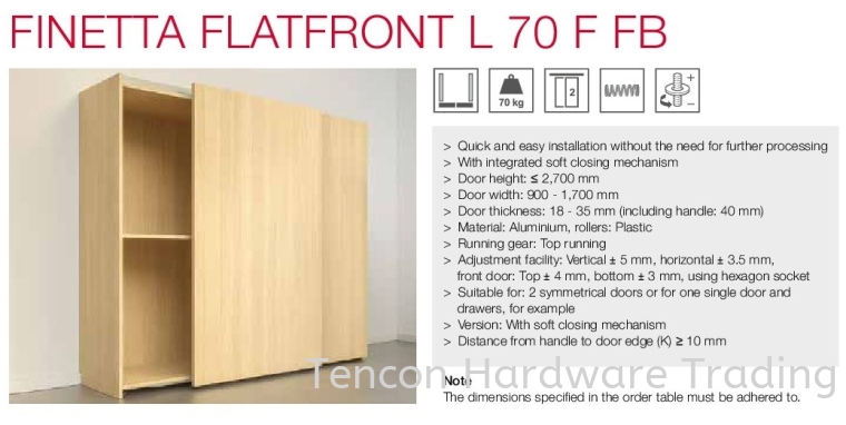 Finetta Flatfront L 70 F FB Finetta Flatfront Slide Door Fitting Hafele Kitchen Solution