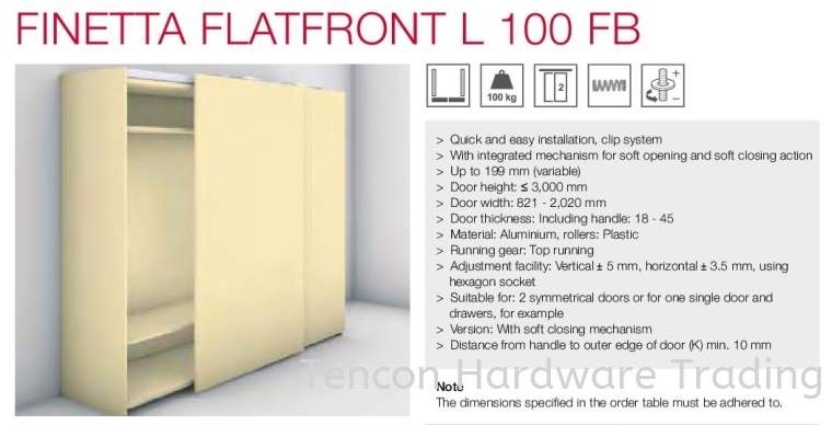 Finetta Flatfront L 100 FB Finetta Flatfront Slide Door Fitting Hafele Kitchen Solution