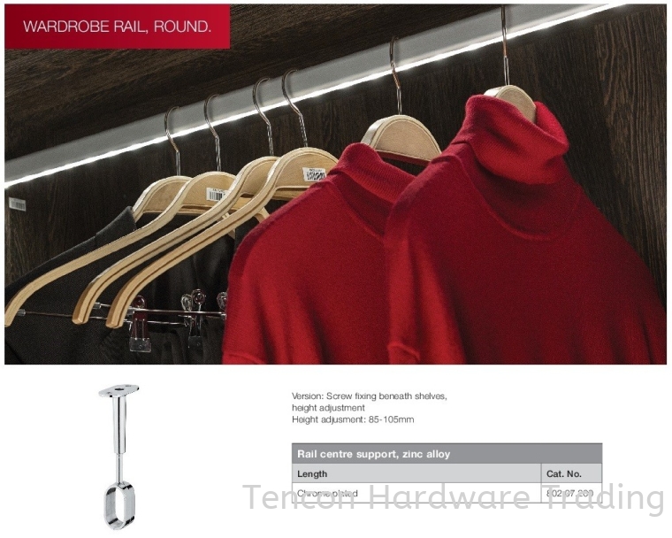 Rail Centre Support, Zinc Alloy Wardrobe Rail, Round Wardrobe Hafele Wardrobe