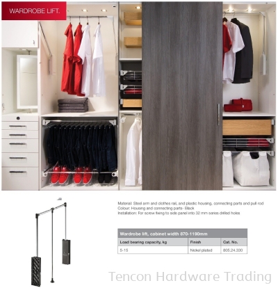 Wardrobe Lift, Cabinet Width 870-1190mm