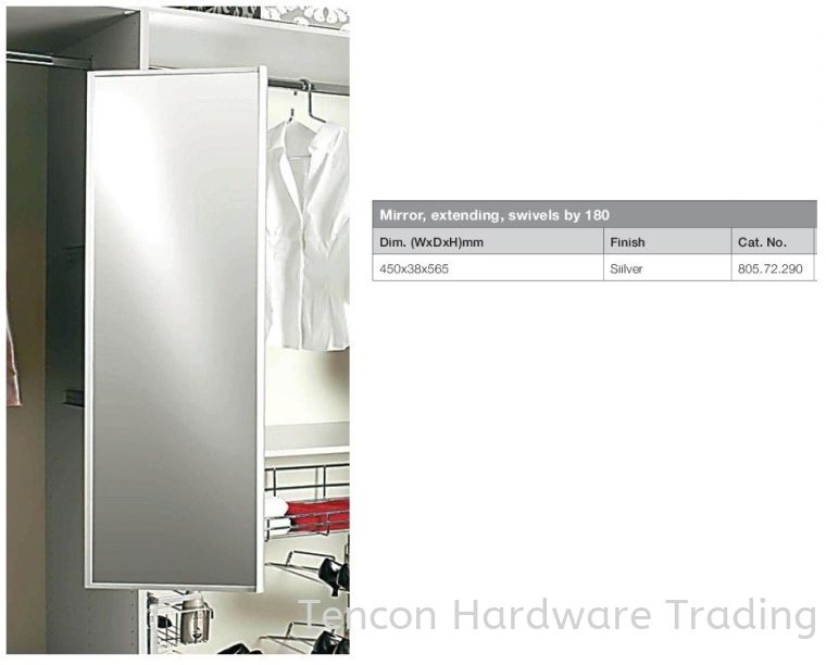 Mirror, Extending, Swivels by 180 Pull-out Storage System Flexstore Wardrobe Fitting Hafele Wardrobe